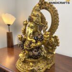 Kundan Work Brass Ganesha Idol – Handcrafted Brass Ganpati Statue for Home
