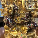 Kundan Work Brass Ganesha Idol – Handcrafted Brass Ganpati Statue for Home