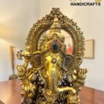 Kundan Work Brass Ganesha Idol – Handcrafted Brass Ganpati Statue for Home