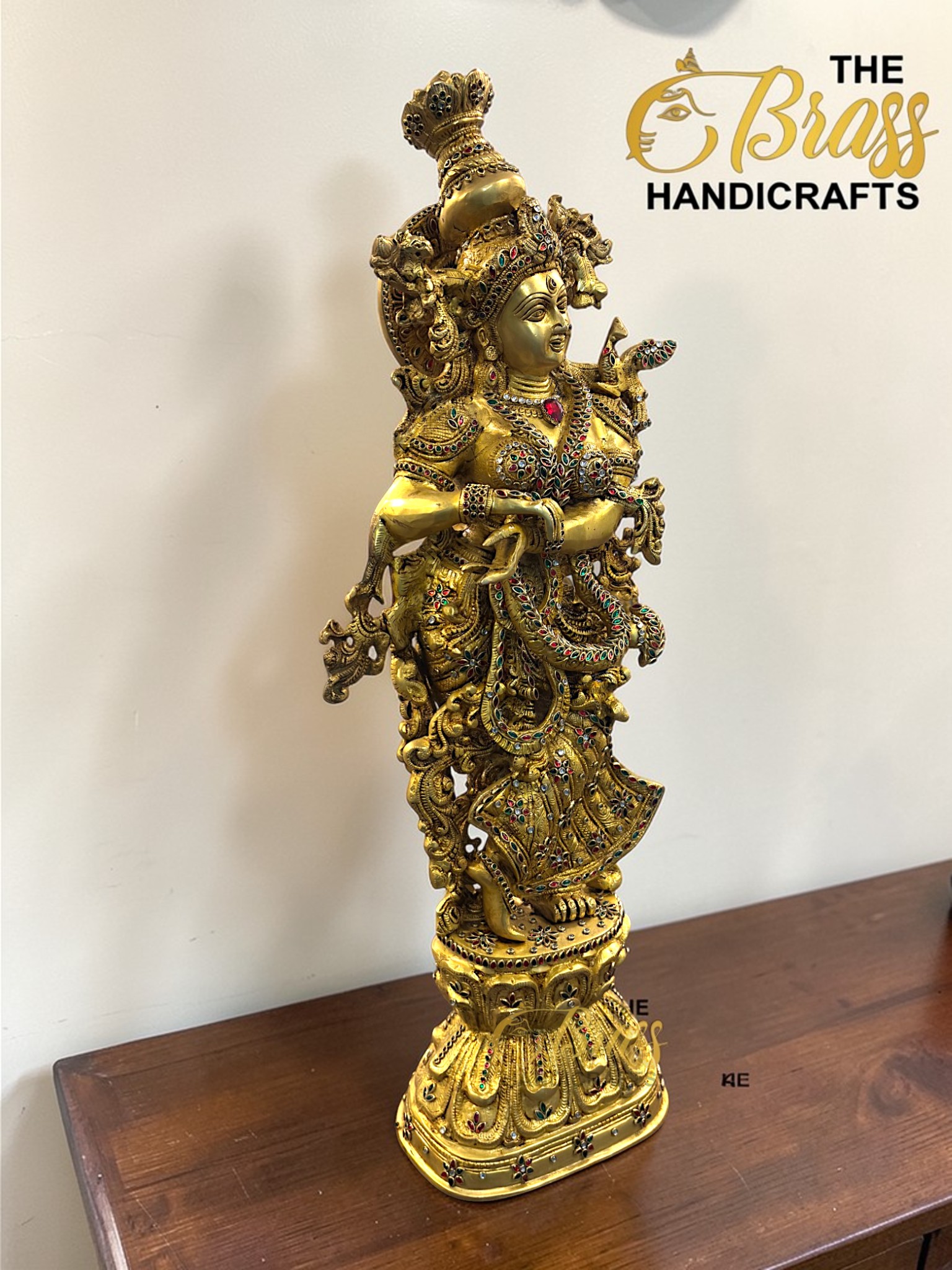 Pure Brass Radha Rani Idol with Intricate Kundan Jewellery Work – 30 Inch Premium Handmade Statue for Home & Temple Decor