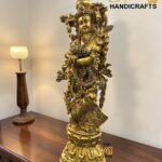 Pure Brass Radha Rani Idol with Intricate Kundan Jewellery Work – 30 Inch Premium Handmade Statue for Home & Temple Decor