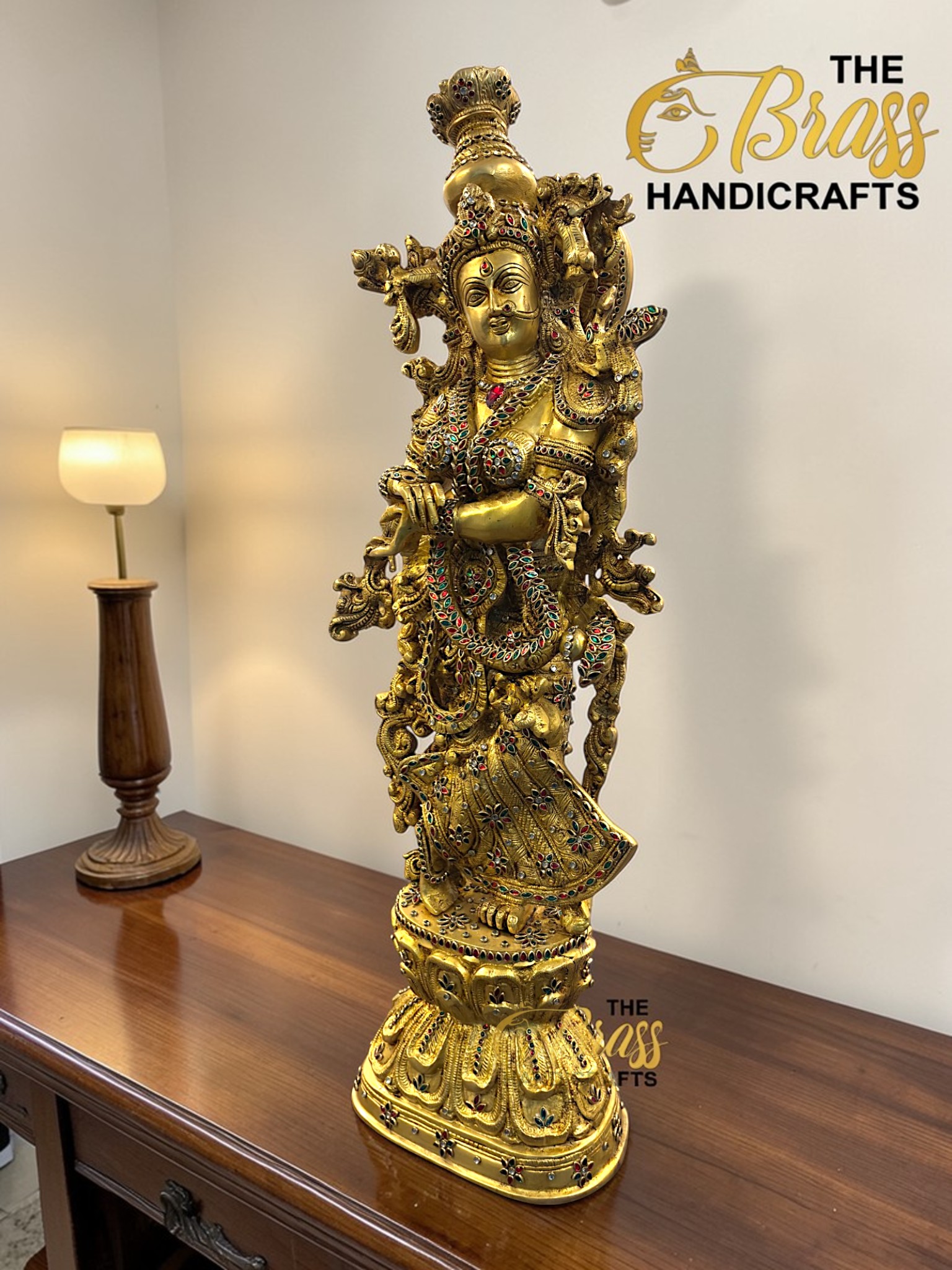 Pure Brass Radha Rani Idol with Intricate Kundan Jewellery Work – 30 Inch Premium Handmade Statue for Home & Temple Decor
