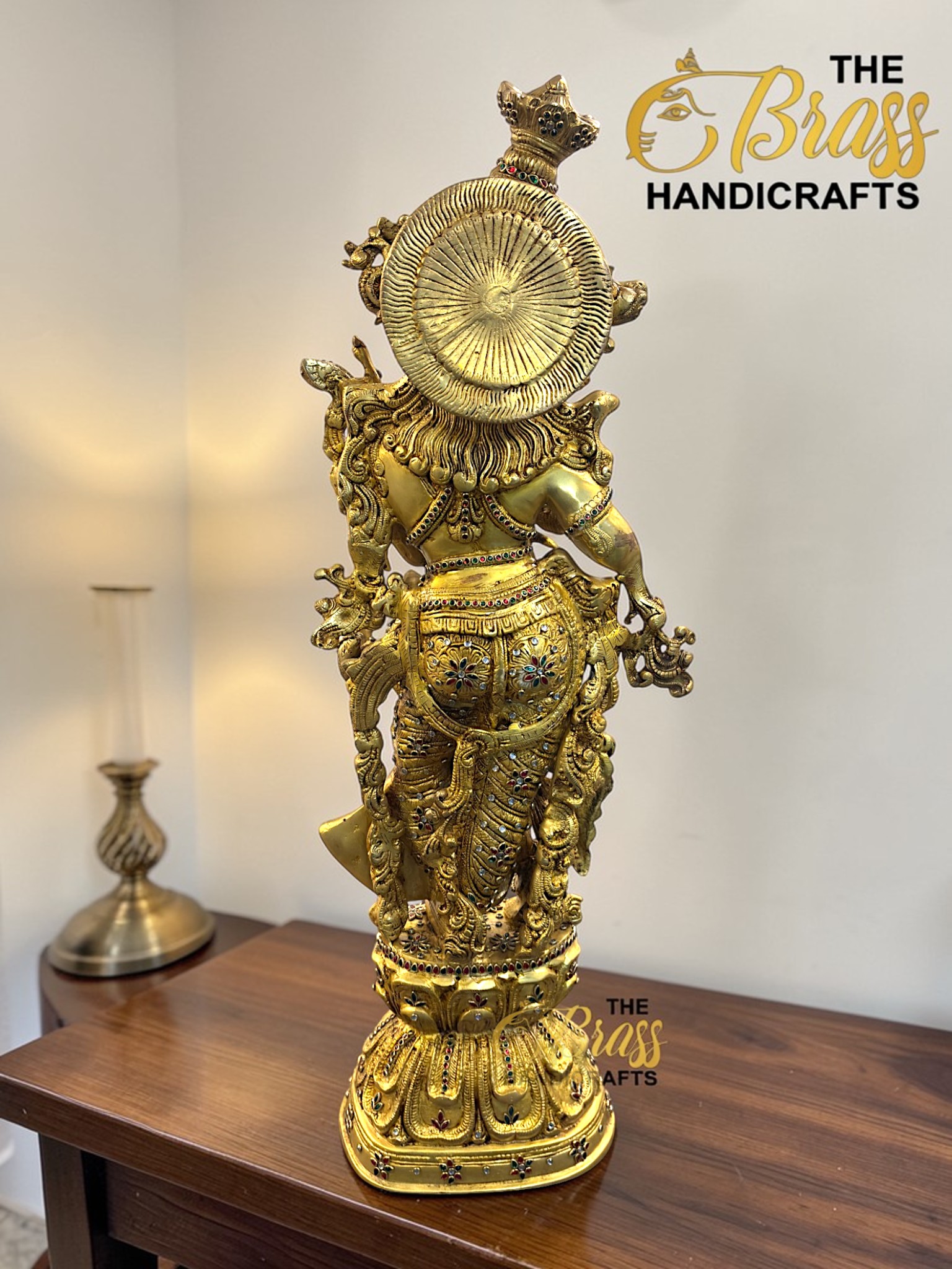 Pure Brass Radha Rani Idol with Intricate Kundan Jewellery Work – 30 Inch Premium Handmade Statue for Home & Temple Decor