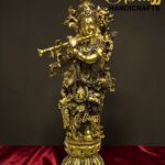 Large Brass Krishna Statue with Kundan Work – 30 Inch Rare Lord Krishna Idol – Luxury Hindu God Sculpture for Puja Room, Temple Decor, Home Decor & Spiritual Gifting  thebrasshandicrafts.com
