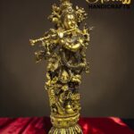 Large Brass Krishna Statue with Kundan Work – 30 Inch Rare Lord Krishna Idol – Luxury Hindu God Sculpture for Puja Room, Temple Decor, Home Decor & Spiritual Gifting  thebrasshandicrafts.com