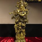 Large Brass Krishna Statue with Kundan Work – 30 Inch Rare Lord Krishna Idol – Luxury Hindu God Sculpture for Puja Room, Temple Decor, Home Decor & Spiritual Gifting  thebrasshandicrafts.com