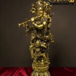Large Brass Krishna Statue with Kundan Work – 30 Inch Rare Lord Krishna Idol – Luxury Hindu God Sculpture for Puja Room, Temple Decor, Home Decor & Spiritual Gifting  thebrasshandicrafts.com