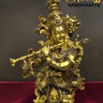 Large Brass Krishna Statue with Kundan Work – 30 Inch Rare Lord Krishna Idol – Luxury Hindu God Sculpture for Puja Room, Temple Decor, Home Decor & Spiritual Gifting  thebrasshandicrafts.com