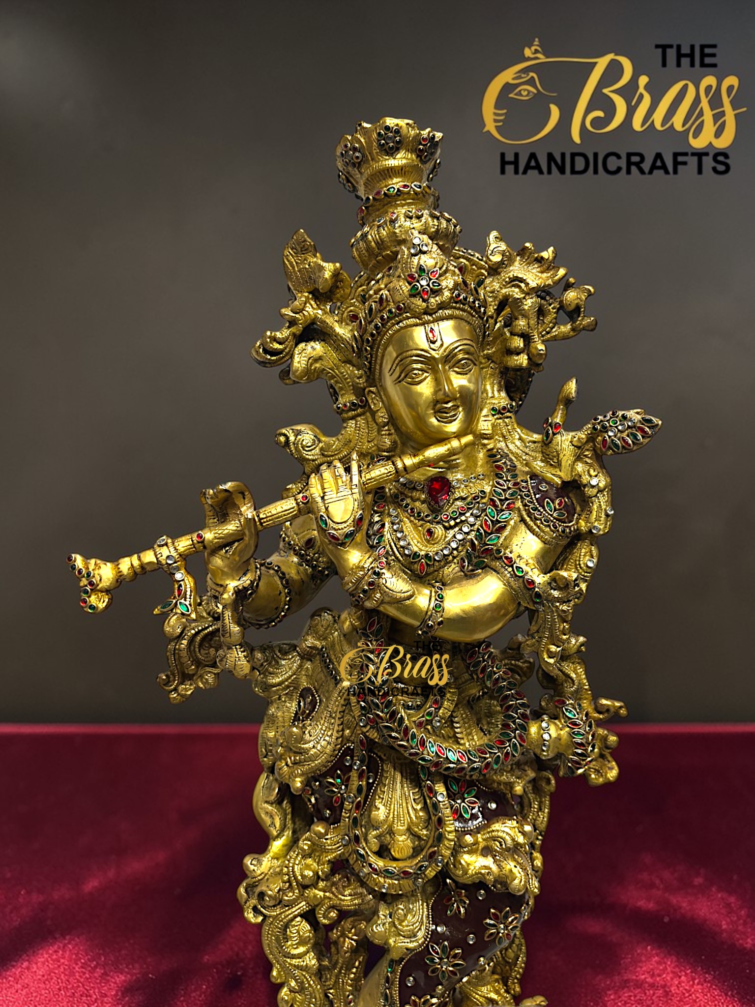 Large Brass Krishna Statue with Kundan Work – 30 Inch Rare Lord Krishna Idol – Luxury Hindu God Sculpture for Puja Room, Temple Decor, Home Decor & Spiritual Gifting  thebrasshandicrafts.com