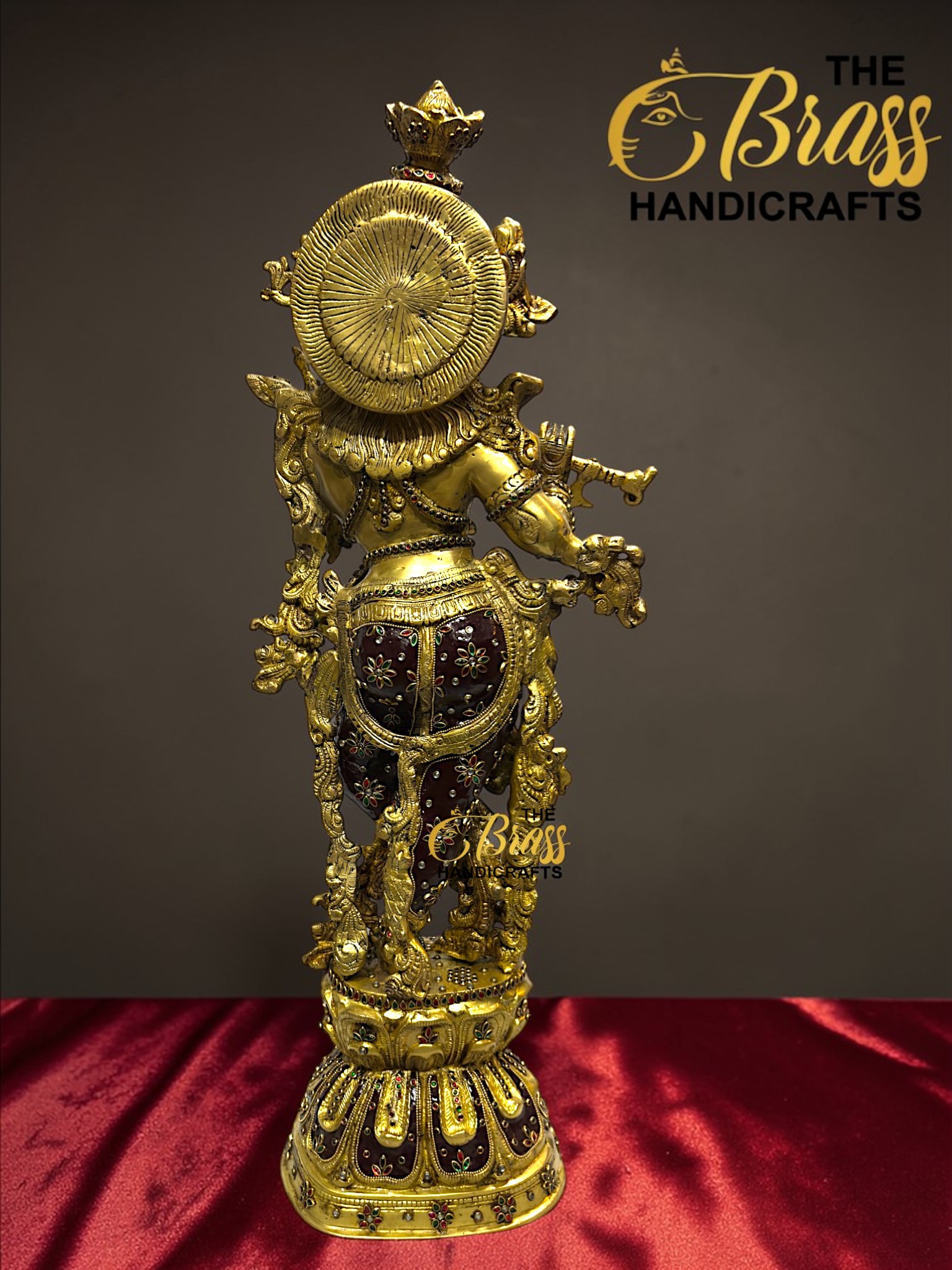 Large Brass Krishna Statue with Kundan Work – 30 Inch Rare Lord Krishna Idol – Luxury Hindu God Sculpture for Puja Room, Temple Decor, Home Decor & Spiritual Gifting  thebrasshandicrafts.com