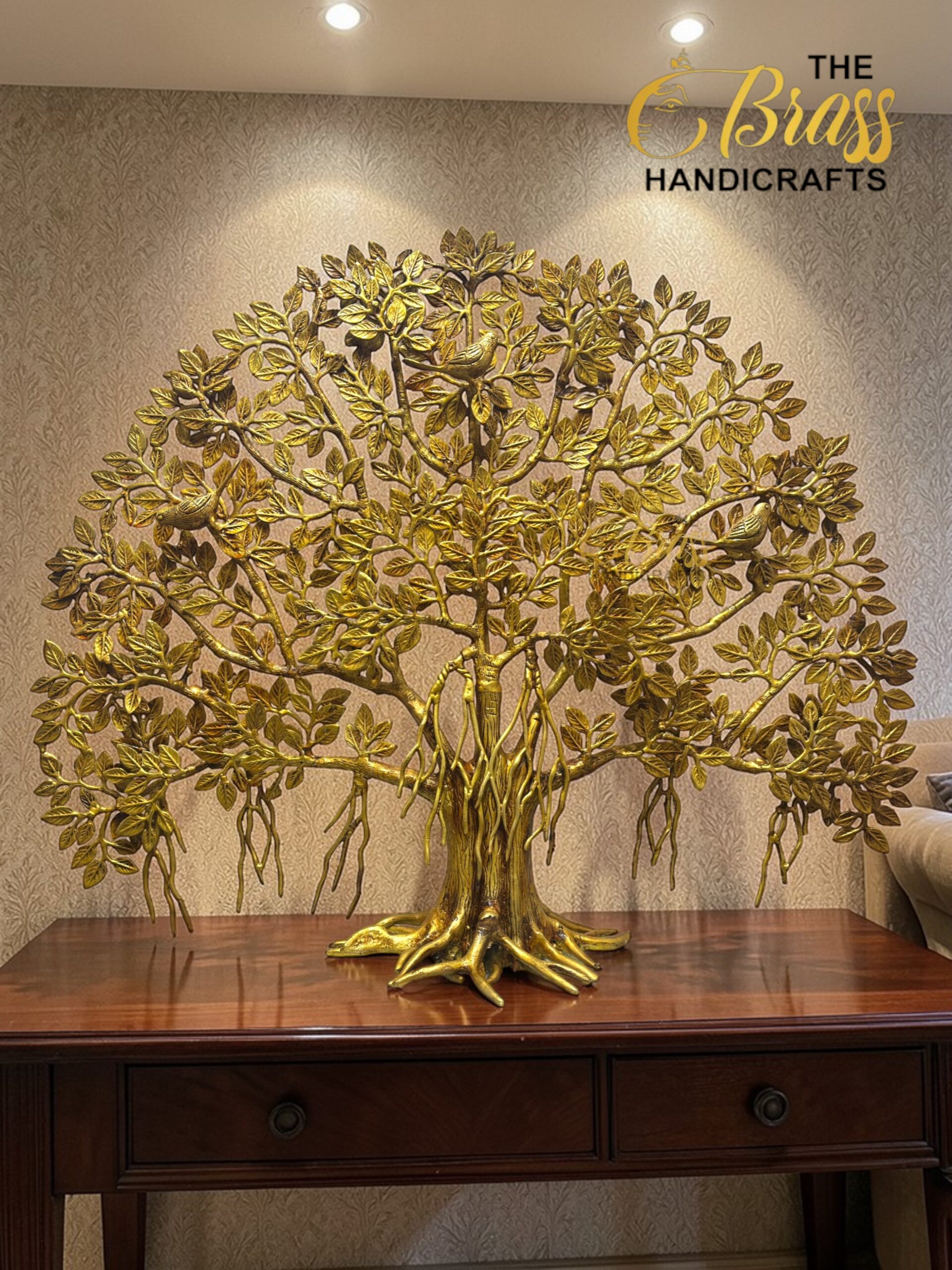 Luxury Brass Kalpavriksha Tree of Life – 30 Inch Statement Tabletop Decor  thebrasshandicrafts.com