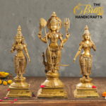 Divine Brass Lord Murugan with Devasena and Valli Statues - 25 Inches