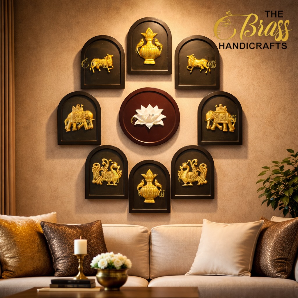set of 9 frames with brass motifs