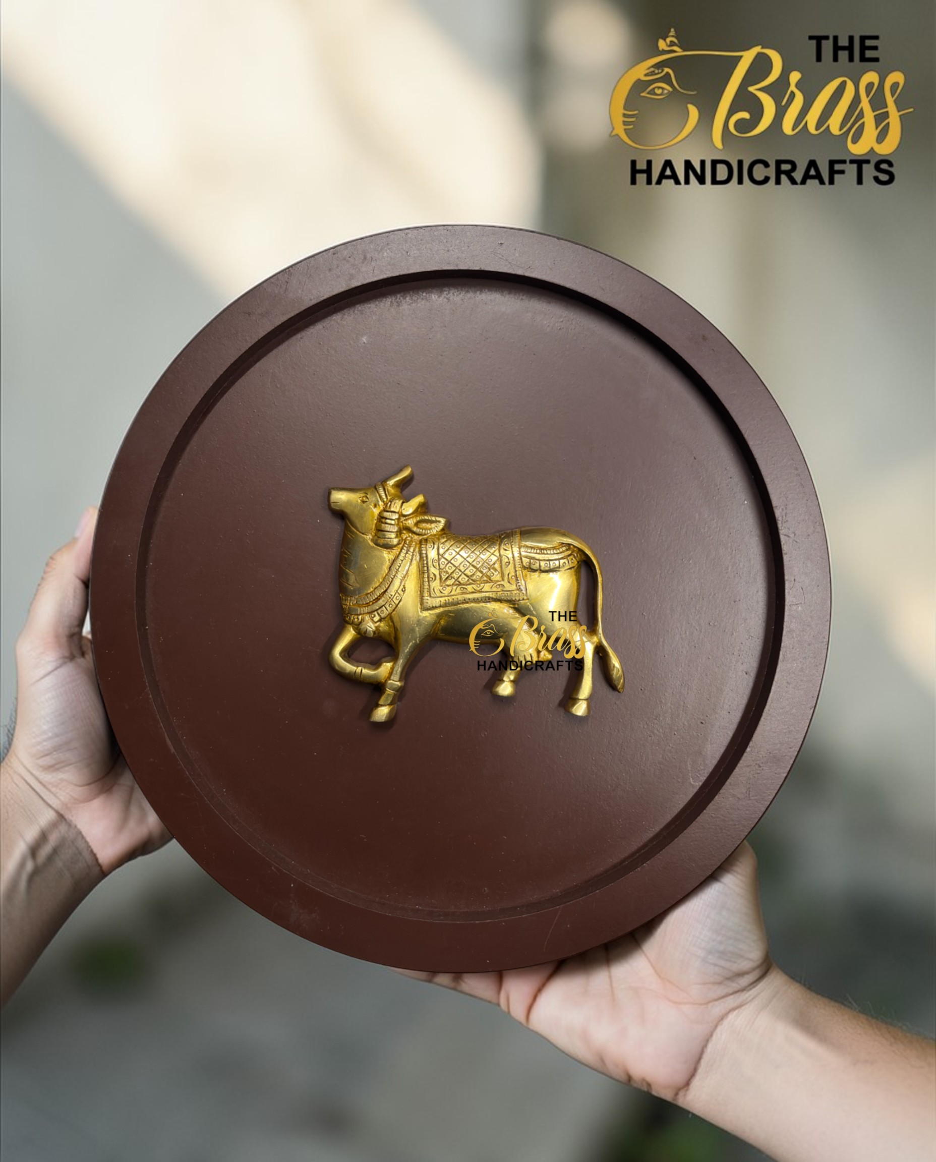 set of 9, wooden frames with brass motifs