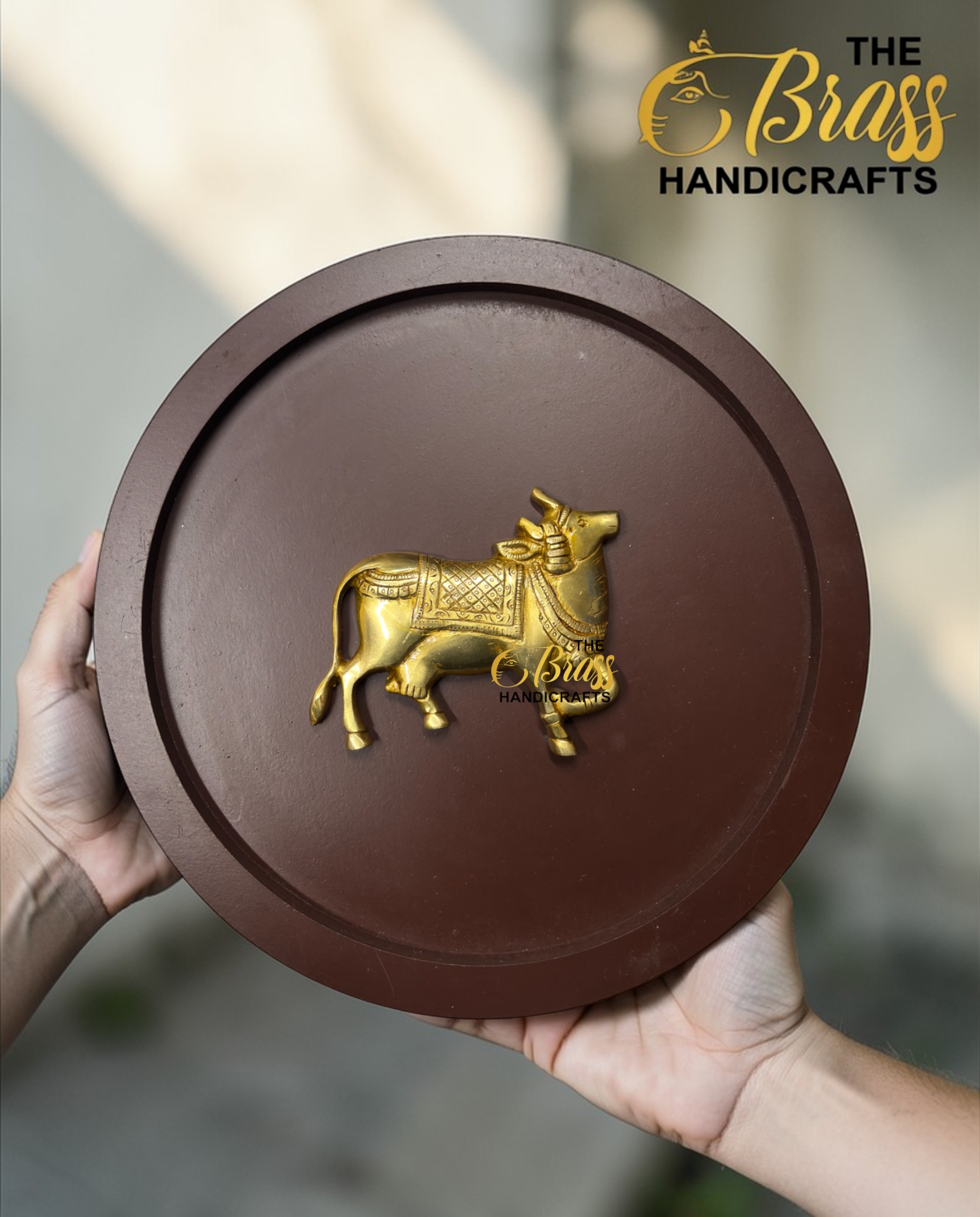 set of 9, wooden frames with brass motifs