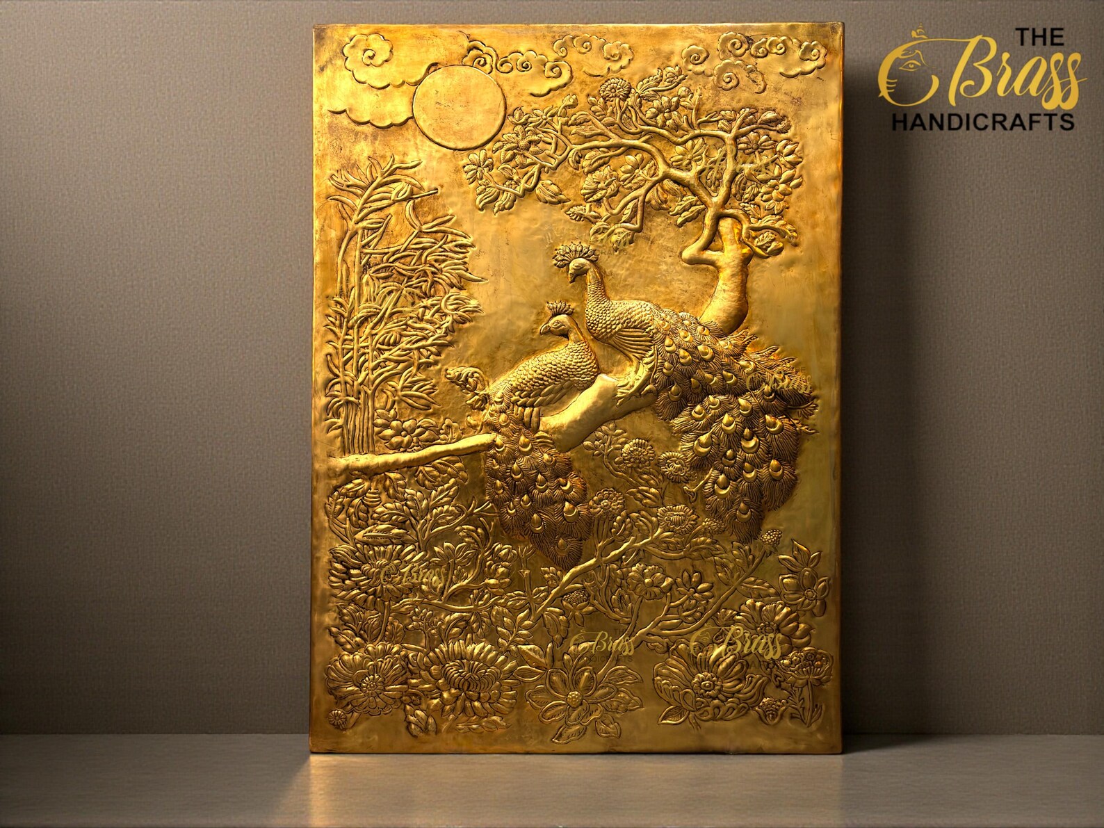 Brass Wall Mural based on Vrindavan theme, Krishna theme wall mural for home, office & puja room decor