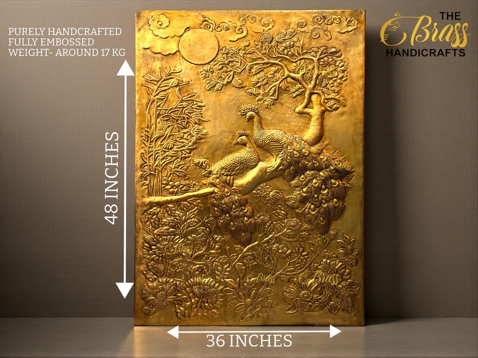 Brass Wall Mural based on Vrindavan theme, Krishna theme wall mural for home, office & puja room decor