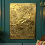 Brass Wall Mural based on Vrindavan theme, Krishna theme wall mural for home, office & puja room decor
