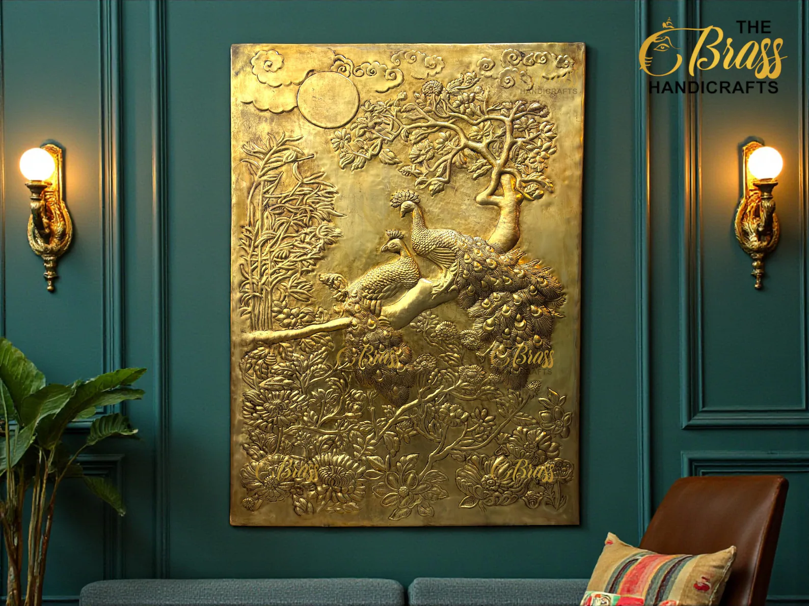 Brass Wall Mural based on Vrindavan theme, Krishna theme wall mural for home, office & puja room decor