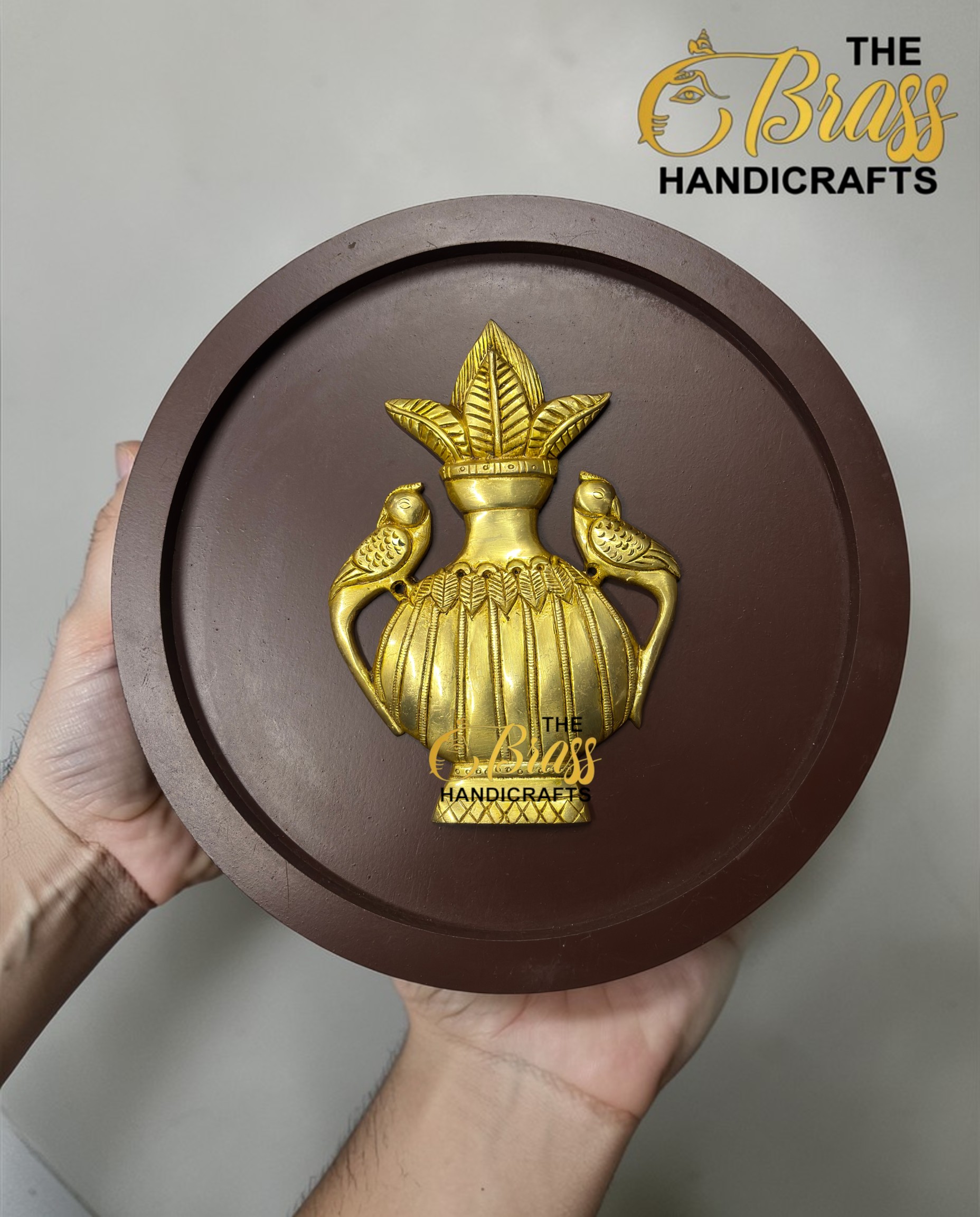 set of 9, wooden frames with brass motifs