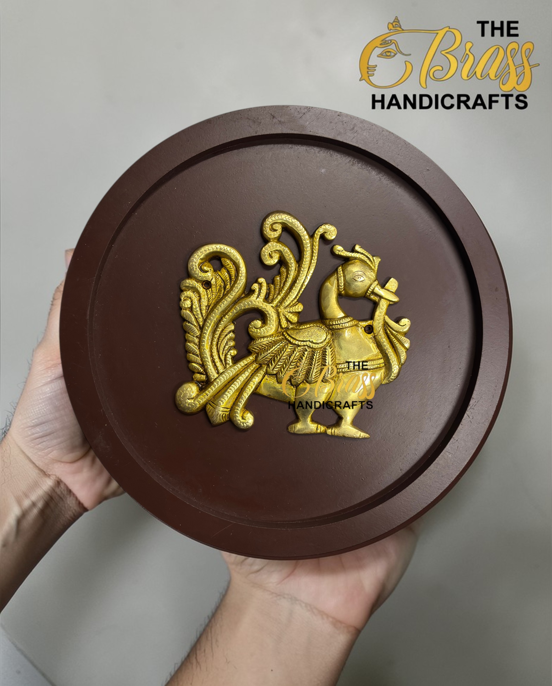 set of 9, wooden frames with brass motifs