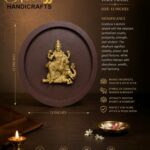 Samudra Manthan 2 - thebrasshandicrafts.com Bronze-gold Lakshmi statue in a circular display with a brown backdrop, promotional text about brass handicrafts and craftsmanship. thebrasshandicrafts.com