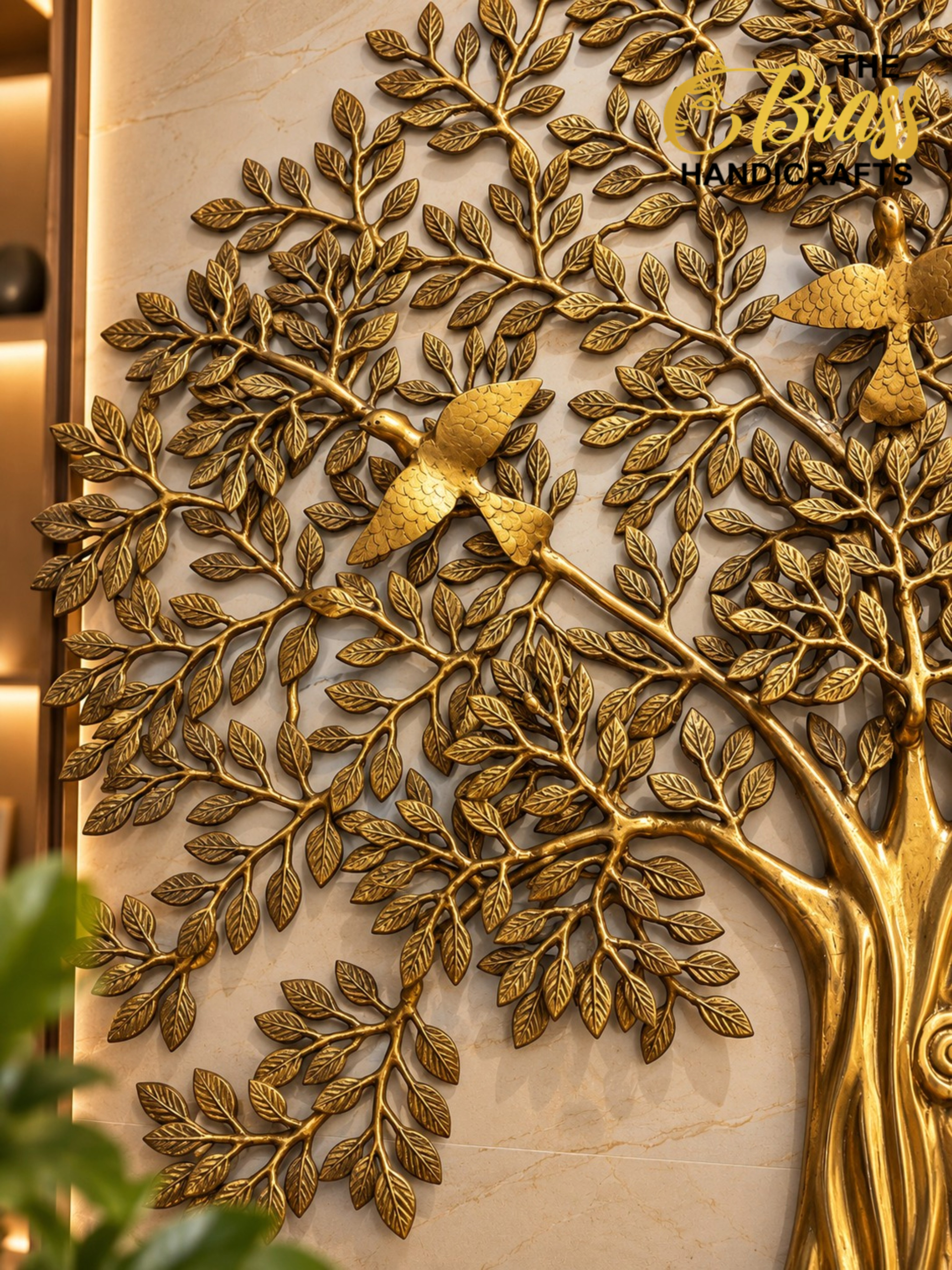 Golden Tree and Birds Wall Sculpture 1 1 - thebrasshandicrafts.com thebrasshandicrafts.com