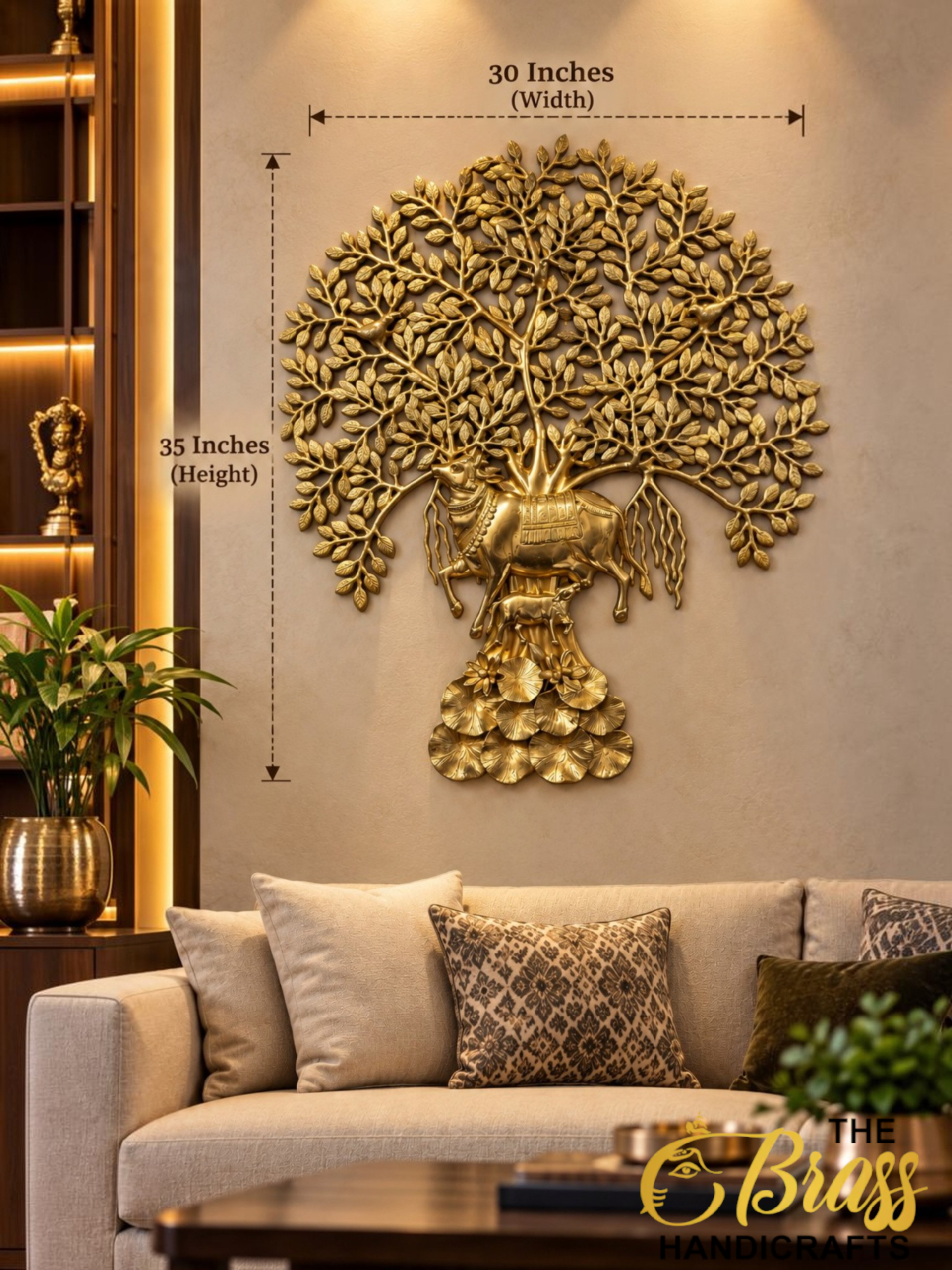 Luxurious Golden Sacred Tree Wall Art Display 1 - thebrasshandicrafts.com thebrasshandicrafts.com