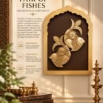 Pair of Fishes_ Abundance and Continuity - thebrasshandicrafts.com Framed display titled “Pair of Fishes” with descriptive text about abundance and continuity, and a gold fish relief beside it (The Brass Handicrafts logo visible). thebrasshandicrafts.com