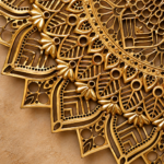 d5a16118-ef9d-4de3-aea6-55d7be94fb98 - thebrasshandicrafts.com Close-up of an intricate gold filigree pattern with floral motifs on a warm beige background, conveying luxury and craftsmanship. thebrasshandicrafts.com